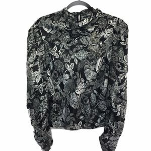 Topshop Black and White Floral Blouse